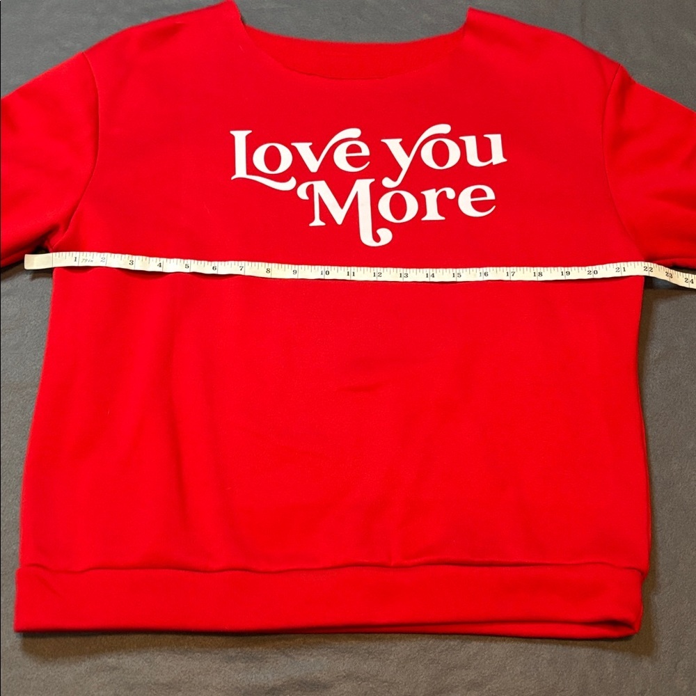 Love You More Cutoff Sweatshirt Long Sleeve Red Sz L - Picture 4 of 7
